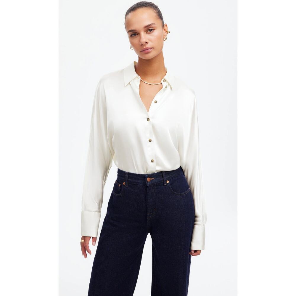 Madewell | NWOT Satin Dolman Button-Up Shirt Winter‎ White | Sz M